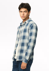 Sago Men's Long Sleeve Plaid Shirt, Vintage Indigo - BM24956
