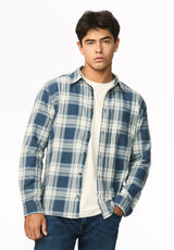 Sago Men's Long Sleeve Plaid Shirt, Vintage Indigo - BM24956