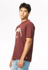 Tulio Men's Vintage Bull Skull Graphic Tee, Red Mahogany - BM24964