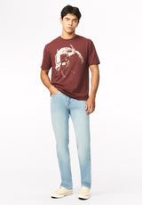 Tulio Men's Vintage Bull Skull Graphic Tee, Red Mahogany - BM24964