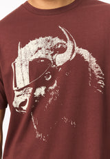 Tulio Men's Vintage Bull Skull Graphic Tee, Red Mahogany - BM24964