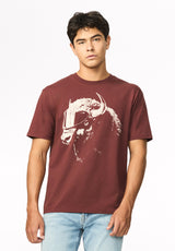 Tulio Men's Vintage Bull Skull Graphic Tee, Red Mahogany - BM24964