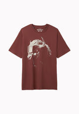 Tulio Men's Vintage Bull Skull Graphic Tee, Red Mahogany - BM24964