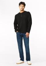 Kambo Men's Ribbed Long Sleeve Henley, Black - BM24974