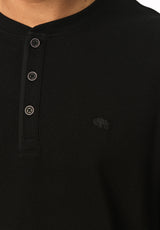 Kambo Men's Ribbed Long Sleeve Henley, Black - BM24974