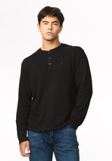 Kambo Men's Ribbed Long Sleeve Henley, Black - BM24974