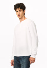 Kambo Men's Ribbed Long Sleeve Henley, White - BM24974