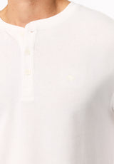 Kambo Men's Ribbed Long Sleeve Henley, White - BM24974