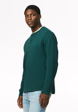 Kambo Men's Ribbed Long Sleeve Henley, Dark Sea - BM24974
