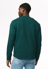 Kambo Men's Ribbed Long Sleeve Henley, Dark Sea - BM24974