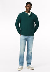 Kambo Men's Ribbed Long Sleeve Henley, Dark Sea - BM24974