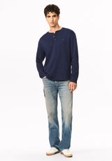 Kambo Men's Ribbed Long Sleeve Henley, Naval Academy - BM24974
