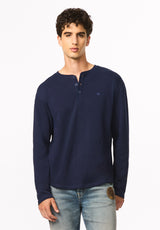 Kambo Men's Ribbed Long Sleeve Henley, Naval Academy - BM24974