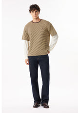 Kodan Men’s Striped Layered Long Sleeve Tee, Classique Beige - BM24995