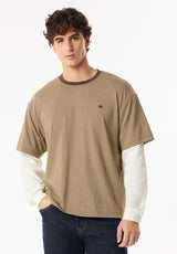 Kodan Men’s Striped Layered Long Sleeve Tee, Classique Beige - BM24995