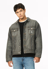 Joe Men's Oversized Stretch Denim Trucker Jacket, Black Worn - BM26304