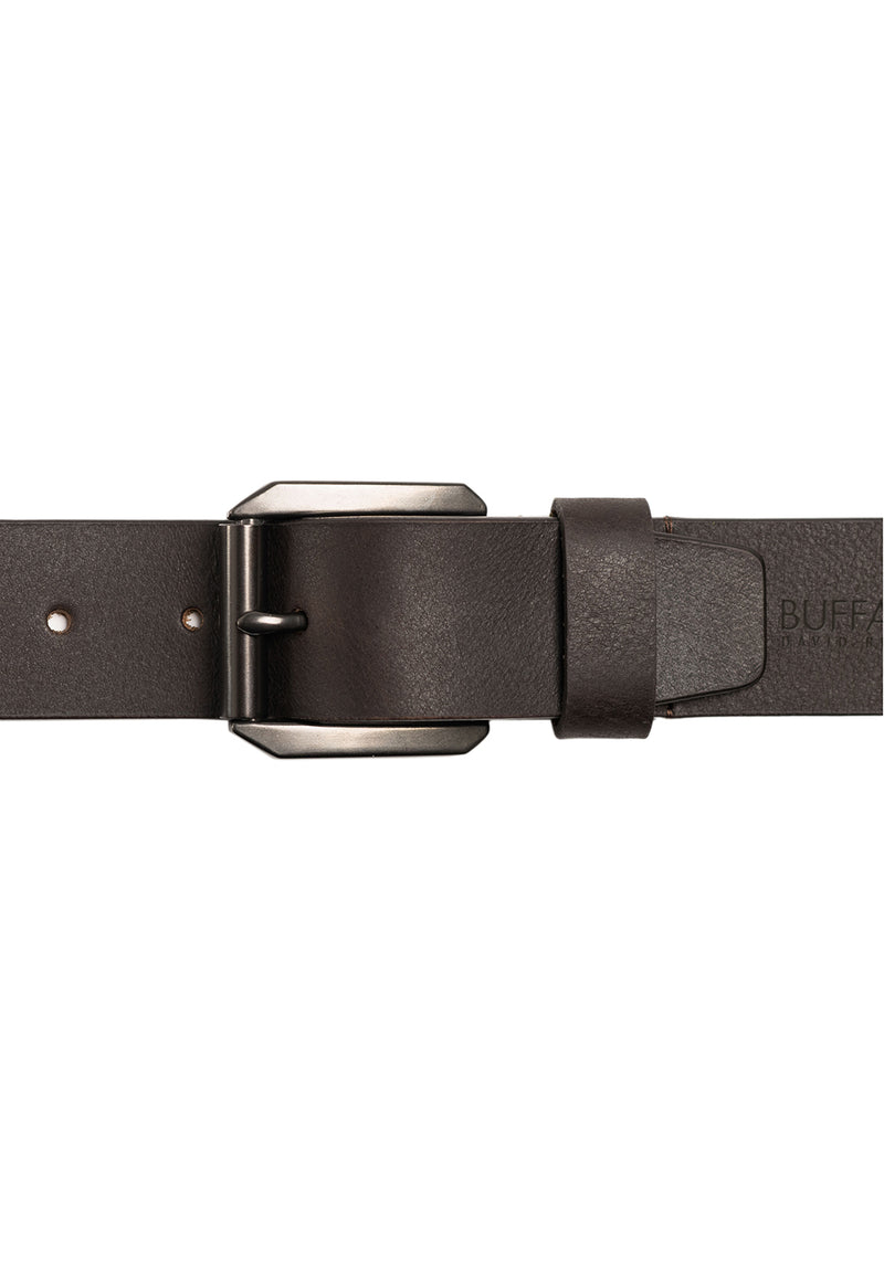 Buffalo David Bitton Full Grain Brown Buffalo Leather Belt with Blackened Finish - BB1004C13 Color BROWN