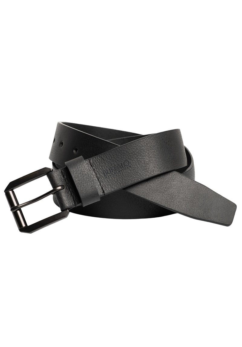 Buffalo David Bitton Full Grain Black Buffalo Leather Belt with Blackened Finish - BB1004C04 Color BLACK