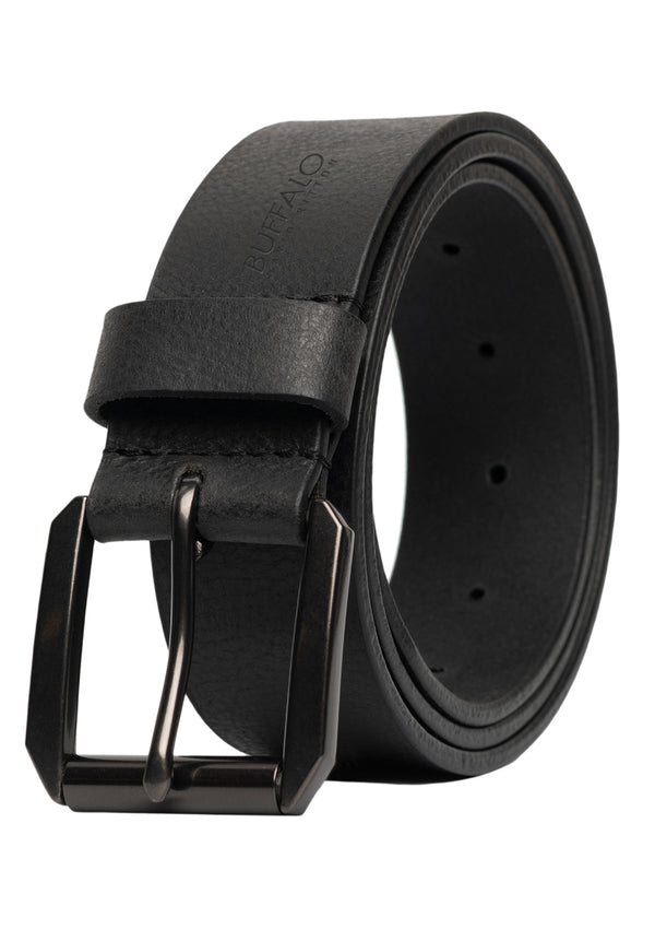 Buffalo David Bitton Full Grain Black Buffalo Leather Belt with Blackened Finish - BB1004C04 Color BLACK
