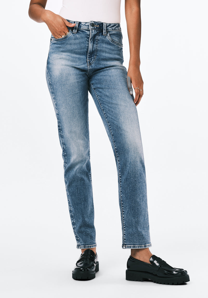 High Rise Straight Jayden Women's Jeans, Stonewashed Indigo - BL15836
