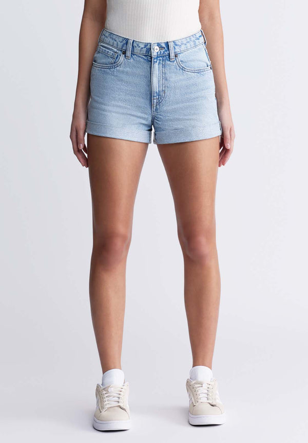Ladies BAYEAS Jess High Rise Denim Shorts-Baby Blue
