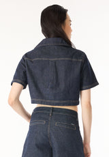 Selena Women's Denim Cropped Top with Patch Pockets, Indigo - BL16016