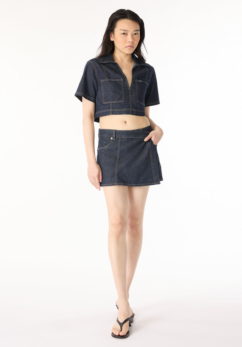 Olivia Women's Denim Skort with Overlap Detail, Indigo – Buffalo Jeans