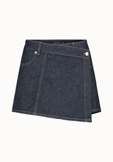Olivia Women's Denim Skort with Overlap Detail, Indigo - BL16017