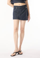 Olivia Women's Denim Skort with Overlap Detail, Indigo - BL16017