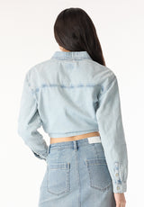 Serena Women's Long-Sleeve Cropped Denim Shirt, Bleached Down Blue - BL16021