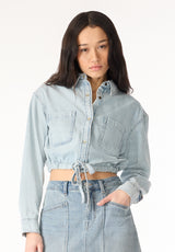 Serena Women's Long-Sleeve Cropped Denim Shirt, Bleached Down Blue - BL16021