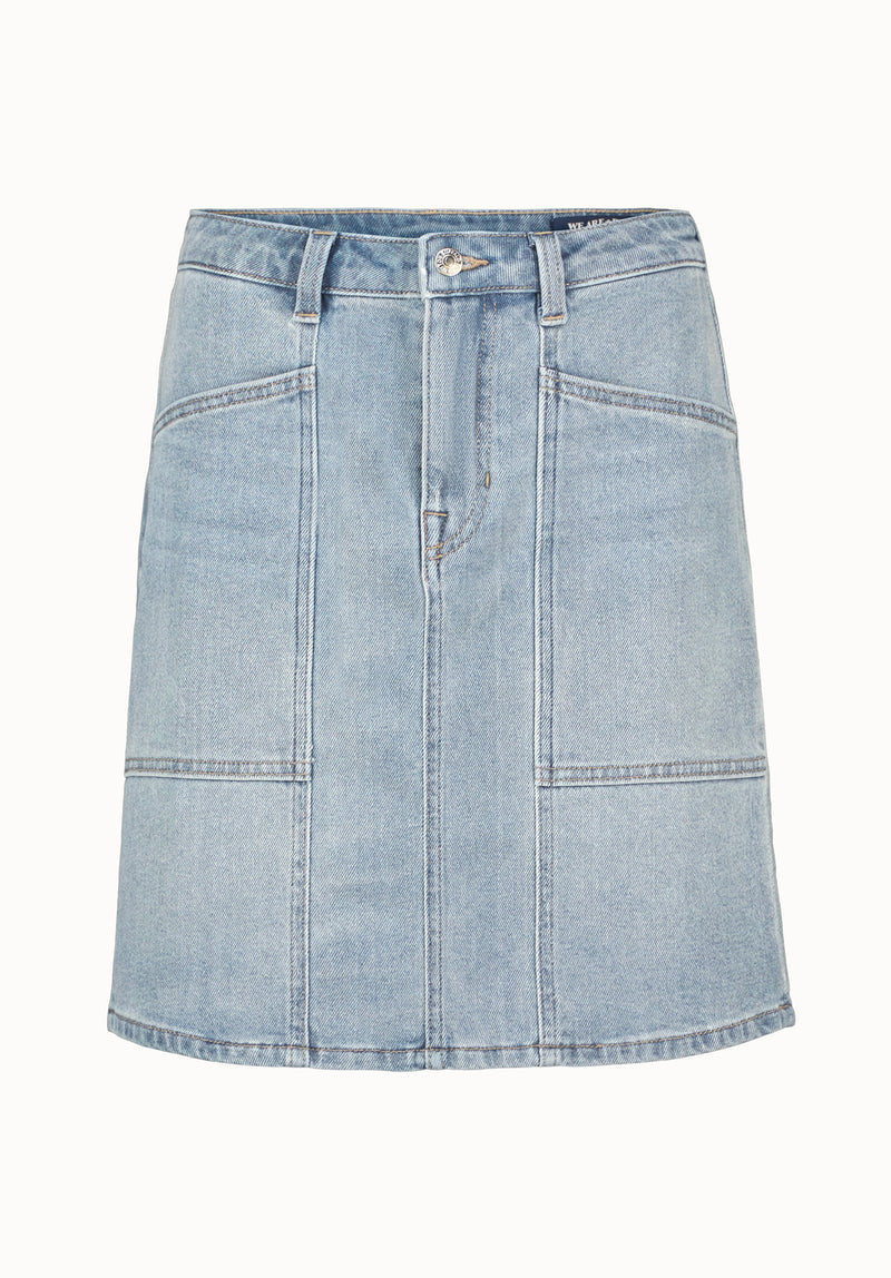 Sophia Women's High Waist Mid Length Denim Skirt, Contrasted Blue