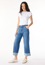 High Rise Wide Leg Cropped Addisson Women's Jeans, Indigo Worn - BL16047