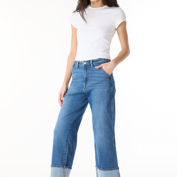 Addisson Women's High Rise Wide Leg Cropped Jeans, Indigo Worn