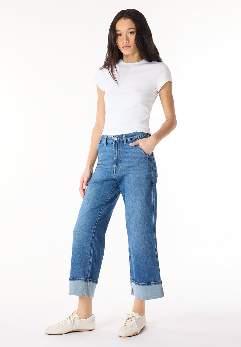 Addisson Women's High Rise Wide Leg Cropped Jeans, Indigo Worn