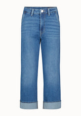 High Rise Wide Leg Cropped Addisson Women's Jeans, Indigo Worn - BL16047
