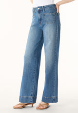 High Rise Wide Leg Addie Women's Jeans, Authentic Worn Indigo - BL16064