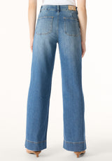 High Rise Wide Leg Addie Women's Jeans, Authentic Worn Indigo - BL16064