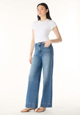 High Rise Wide Leg Addie Women's Jeans, Authentic Worn Indigo - BL16064