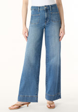 High Rise Wide Leg Addie Women's Jeans, Authentic Worn Indigo - BL16064
