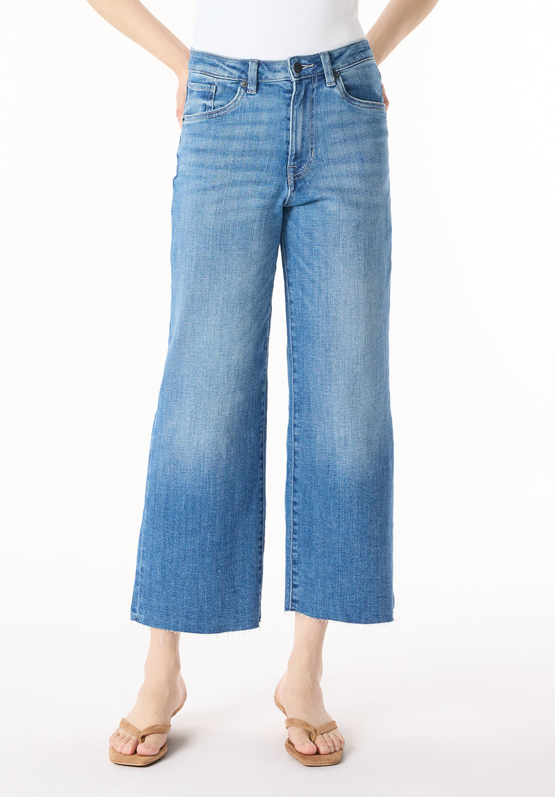 Addisson Women's High Rise Wide Leg Cropped Jeans, Indigo Sanded