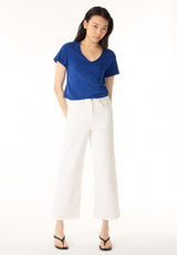 High Rise Wide Leg Cropped Addisson Women's Pants, White - BL16087