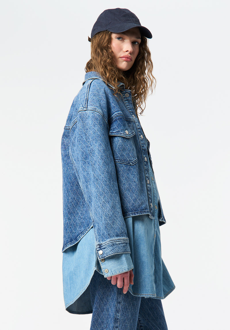 Tessa Women's Boxy Denim Jacket, Sanded and Contrasted - BL16150