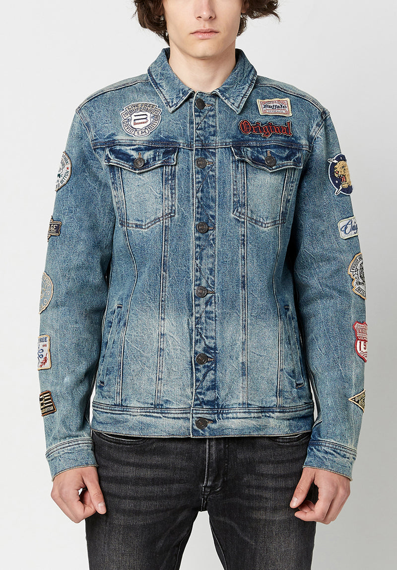 Joe Patched Men's Jean Jacket in Blue Vintage and Worn - BM22143