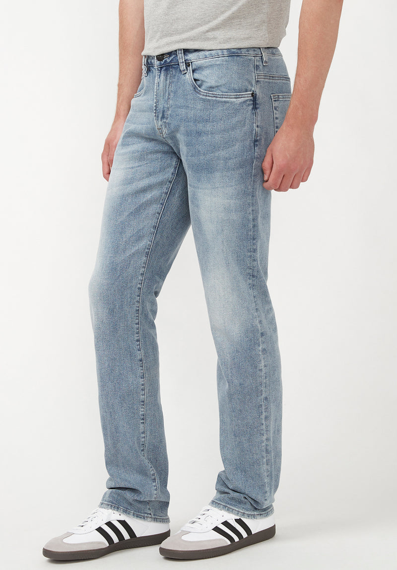 Straight Six Men's Jeans in Whiskered and Contrasted Blue - BM22634
