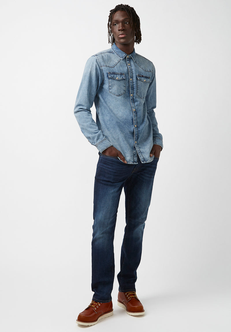 Sheldon Men's Long-Sleeve Shirt in Light Denim Blue Buffalo Jeans Sheldon Men's Long-Sleeve Shirt in Light Denim Blue Buffalo Jeans