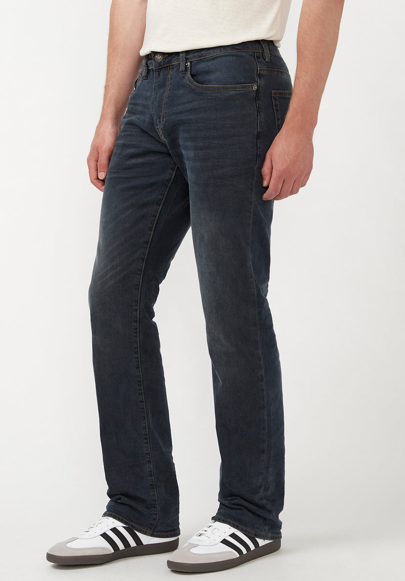 Relaxed Straight Driven Men's Jeans in Crinkled and Sanded Dark Blue ...