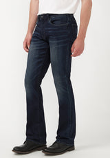 Slim Bootcut King Men's Jeans in Whiskered and Sanded Dark Blue - BM22675