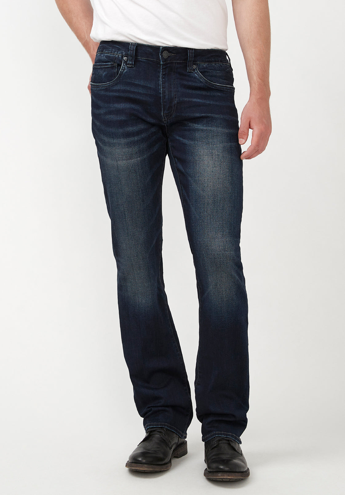 Slim Bootcut King Men's Jeans in Whiskered and Sanded Dark Blue ...