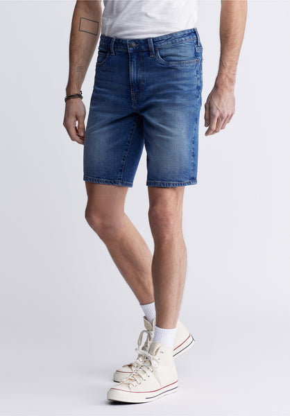 Relaxed Straight Dean Men's Denim Shorts, Contrast Whiskered - BM22953